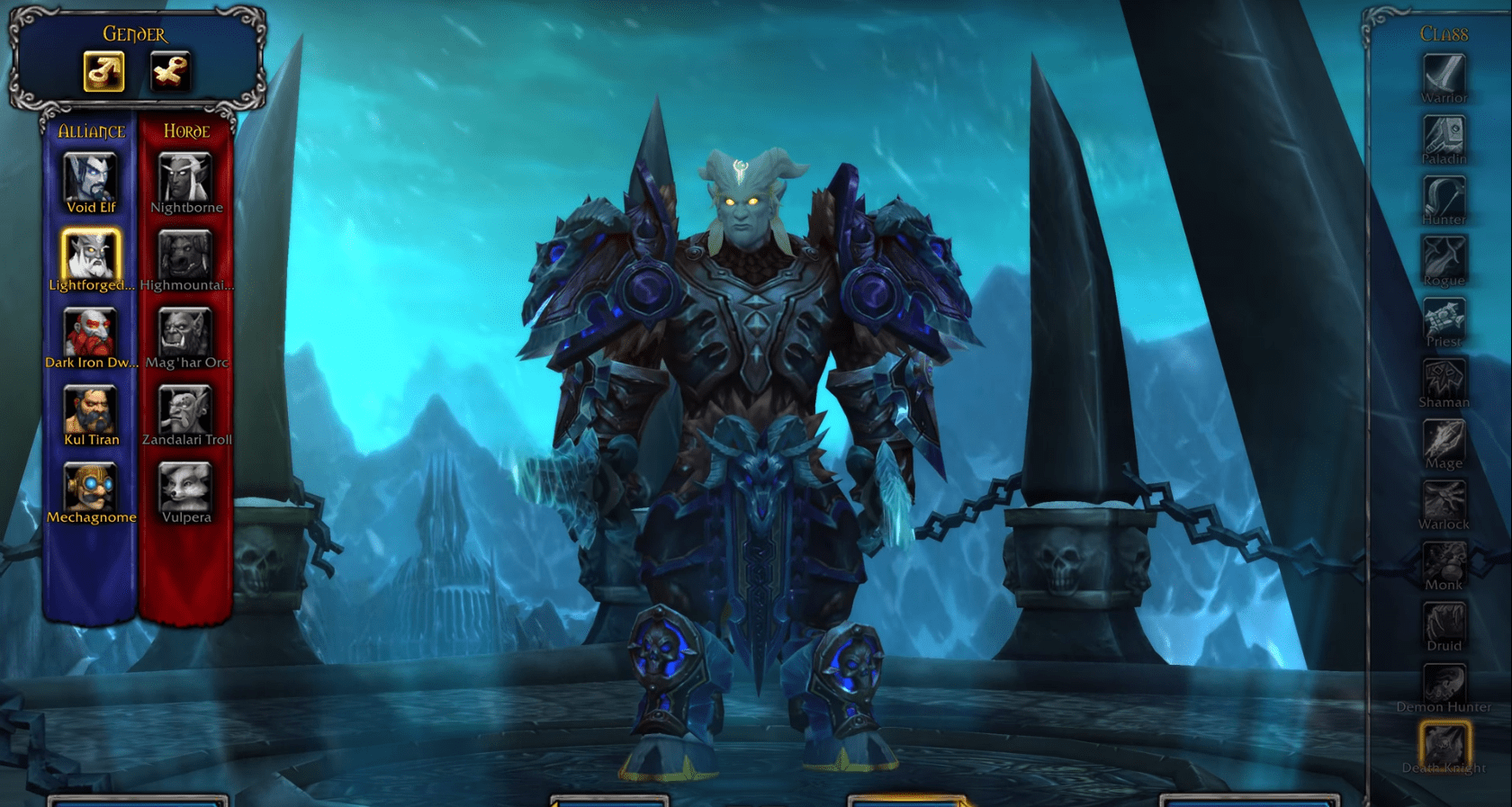 PTR 8.3: Ecran de personnalisation des races alliées incarnant le chevalier de la mort