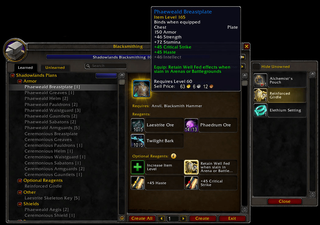 Shadowlands : D'avantage d'informations sur les métiers