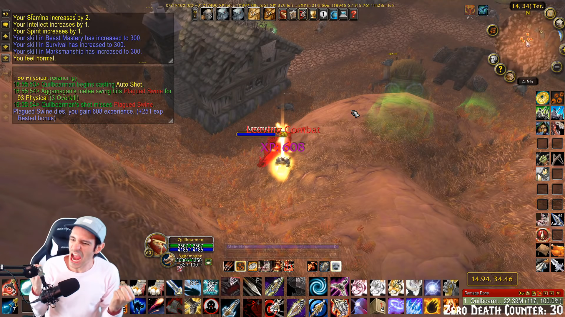 Classic : Un joueur monte jusqu'au niveau 60 en tuant des sangliers